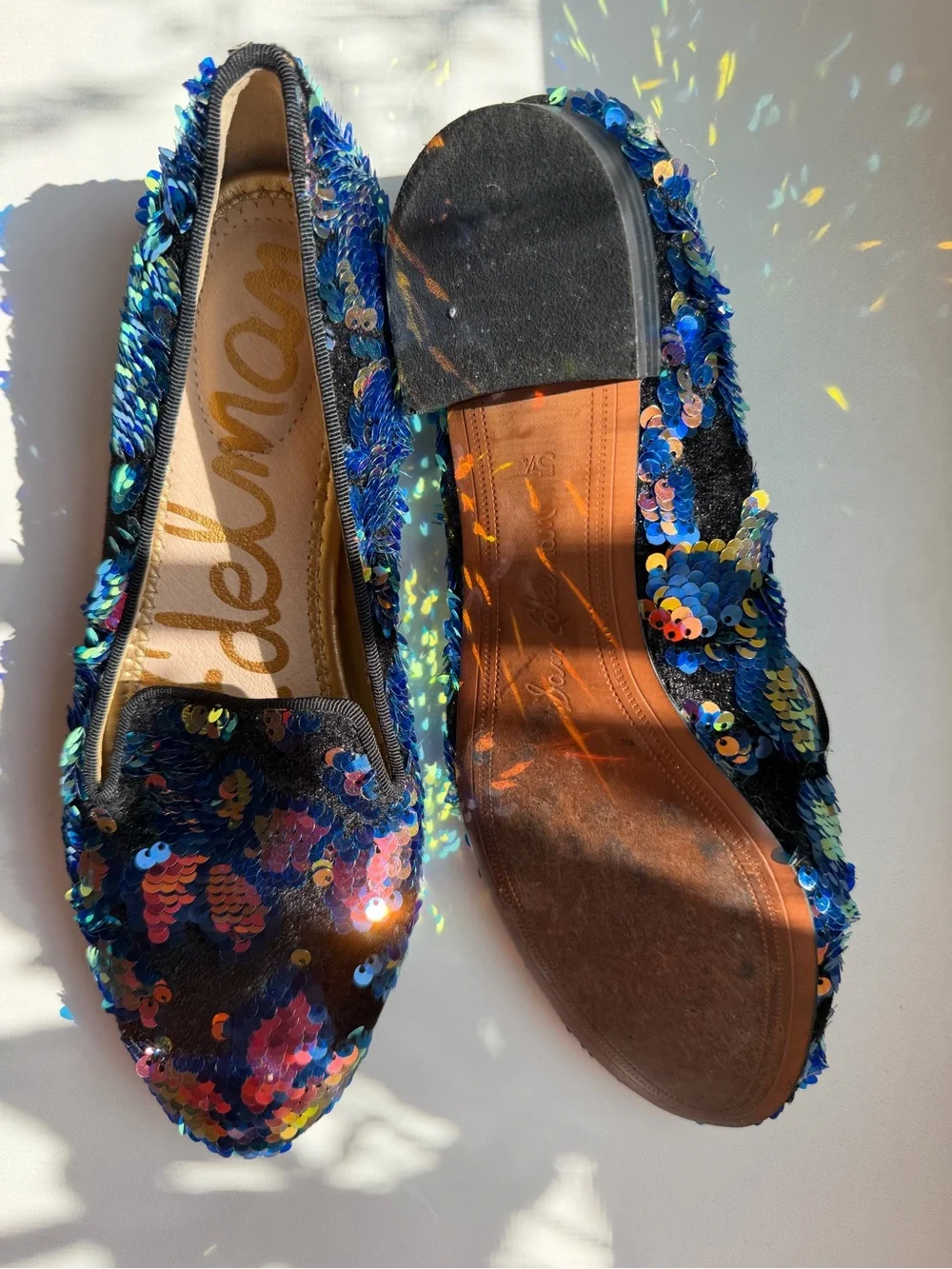 Sam Edelman Black Loafers with Blue and Multicolor Sequins